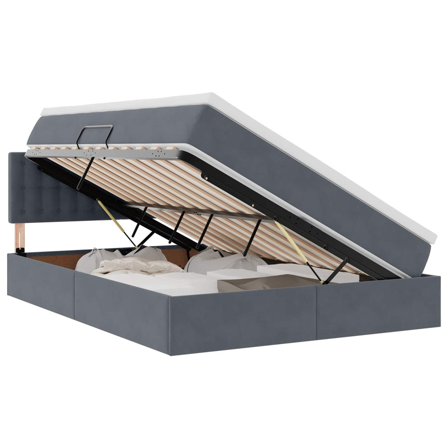 Opslag bed met matras Donkergrijs 140 x 190 cm Fluweel