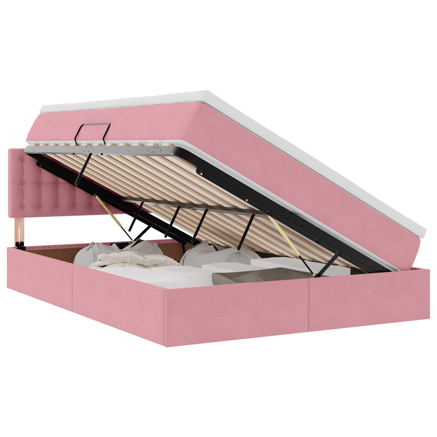 Opslag bed met matras met hoofdeinde Roze 140 x 190 cm Fluweel