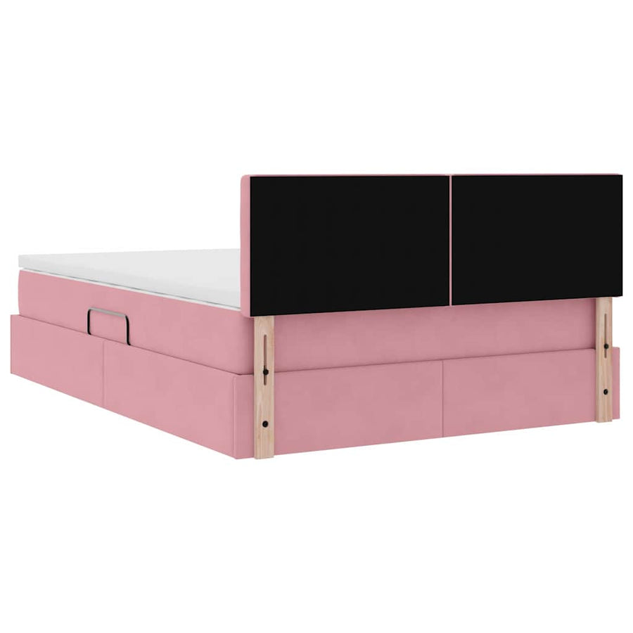 Opslag bed met matras met hoofdeinde Roze 140 x 190 cm Fluweel