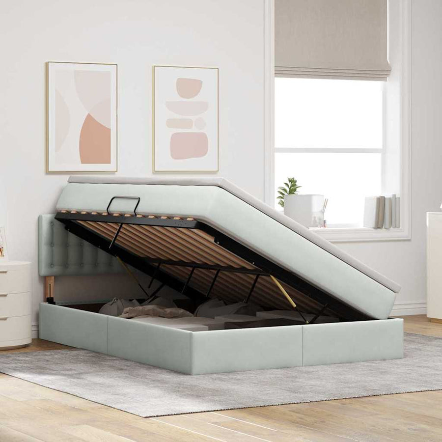 Opslag bed met matras Lichtgrijs 140 x 200 cm Fluweel