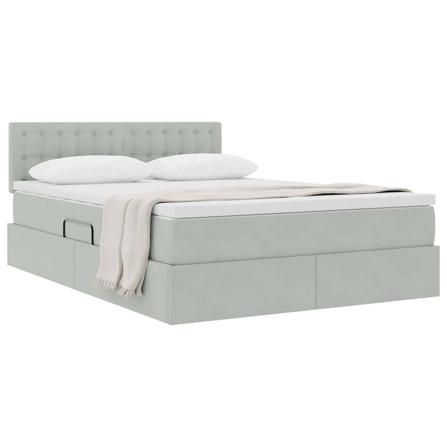 Opslag bed met matras Lichtgrijs 140 x 200 cm Fluweel