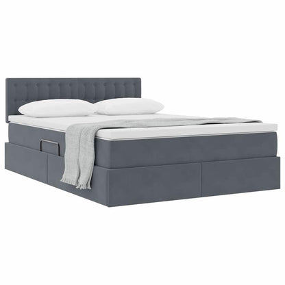 Opslag bed met matras Donkergrijs 140 x 200 cm Fluweel