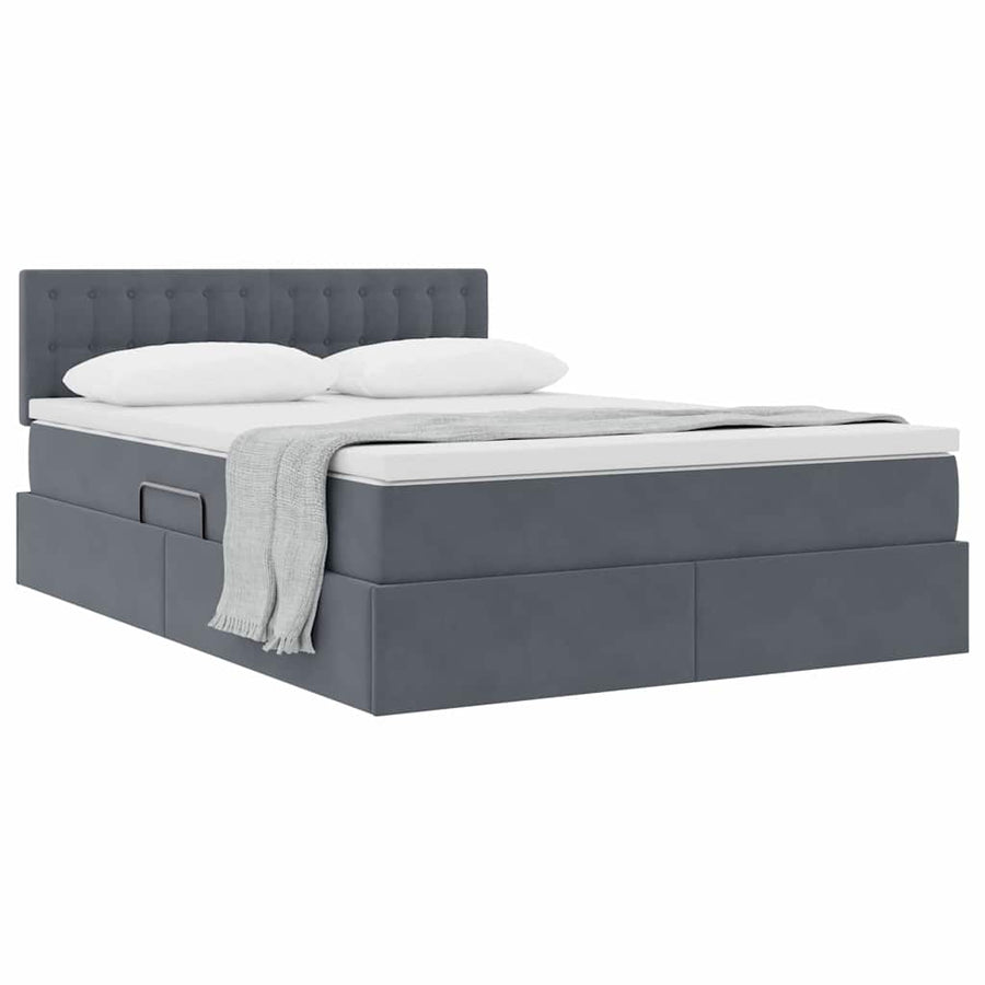 Opslag bed met matras Donkergrijs 140 x 200 cm Fluweel