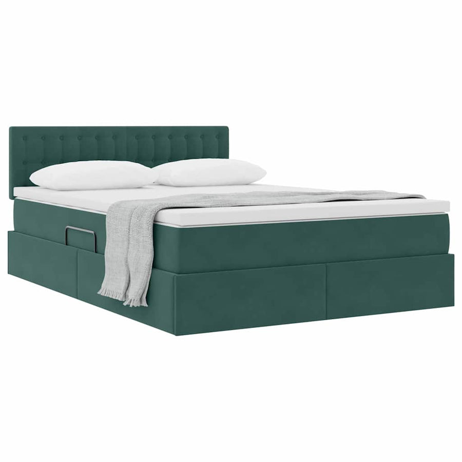 Opslag bed met matras Donkergroen 140 x 200 cm Fluweel
