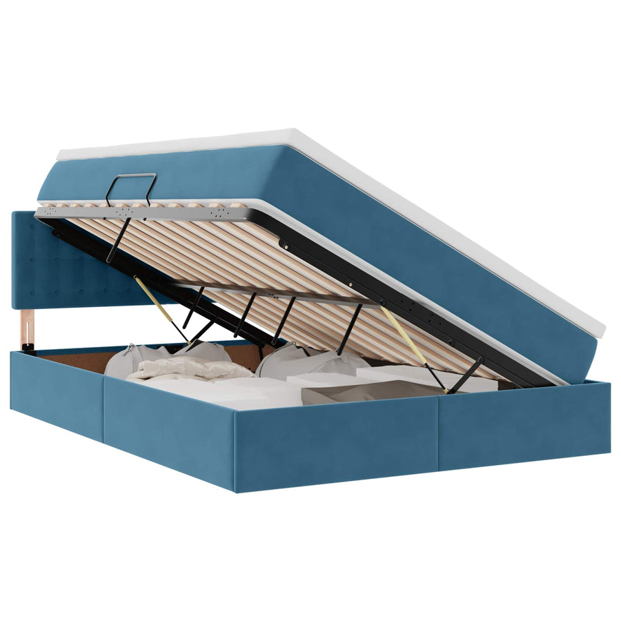Opslag bed met matras Donkerblauw 140 x 200 cm Fluweel