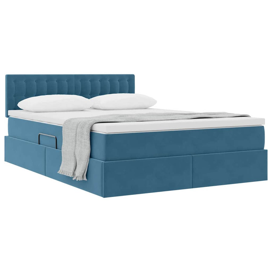 Opslag bed met matras Donkerblauw 140 x 200 cm Fluweel