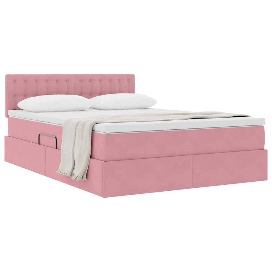 Opslag bed met matras met hoofdeinde Roze 140 x 200 cm Fluweel