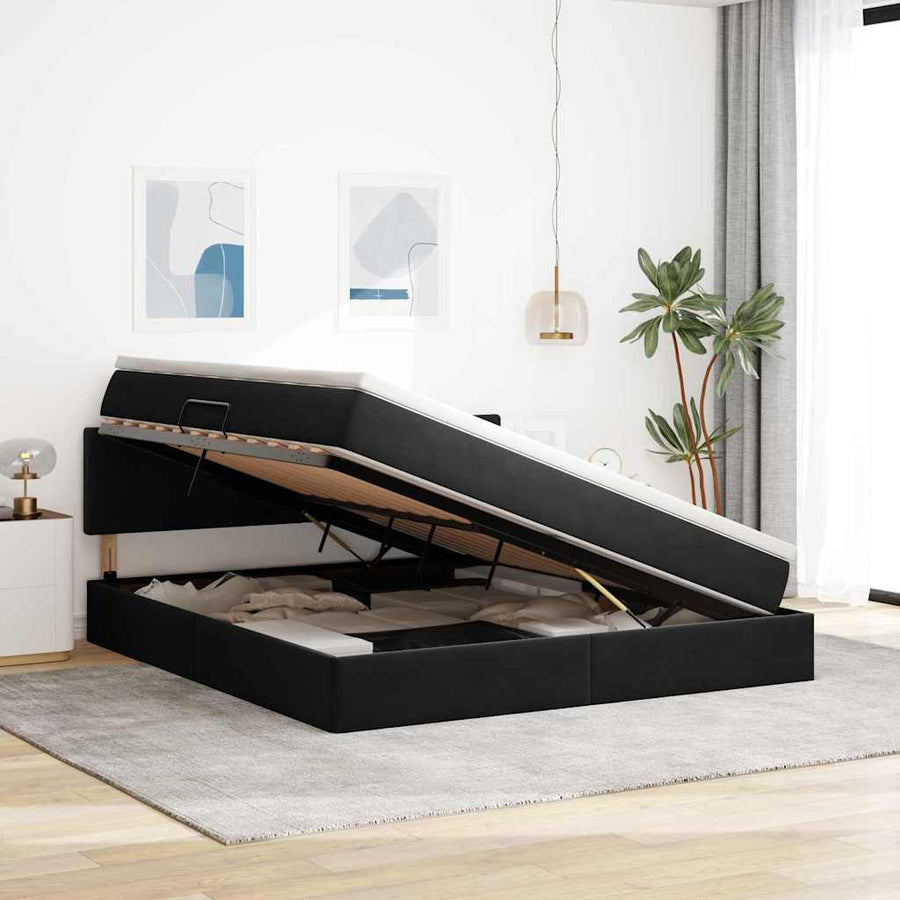 Opslag bed met matras met hoofdeinde Zwart 160 x 200 cm Fluweel