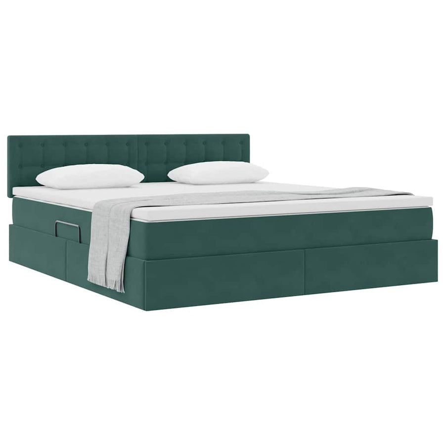 Opslag bed met matras Donkergroen 160 x 200 cm Fluweel