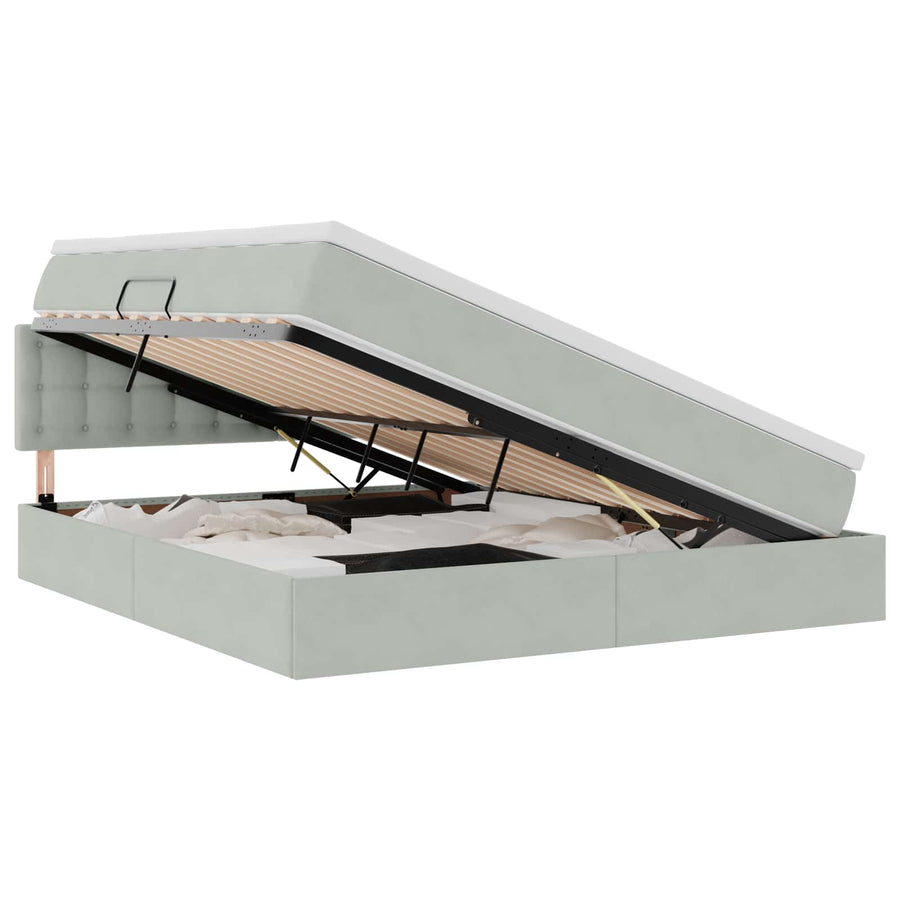 Opslag bed met matras Lichtgrijs 180 x 200 cm Fluweel