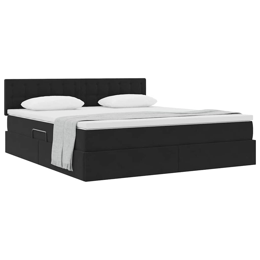 Opslag bed met matras met hoofdeinde Zwart 180 x 200 cm Fluweel