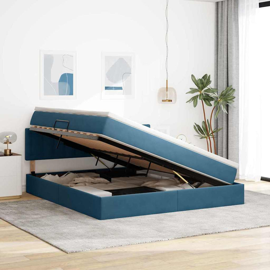 Opslag bed met matras Donkerblauw 180 x 200 cm Fluweel