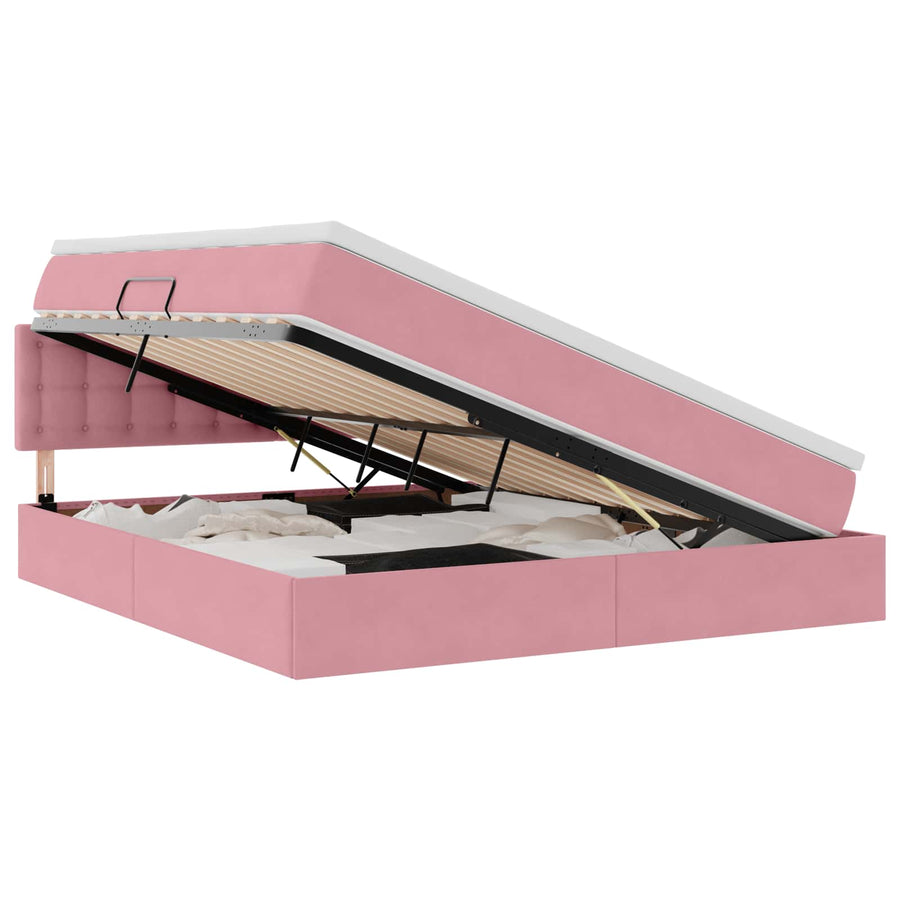 Opslag bed met matras met hoofdeinde Roze 180 x 200 cm Fluweel