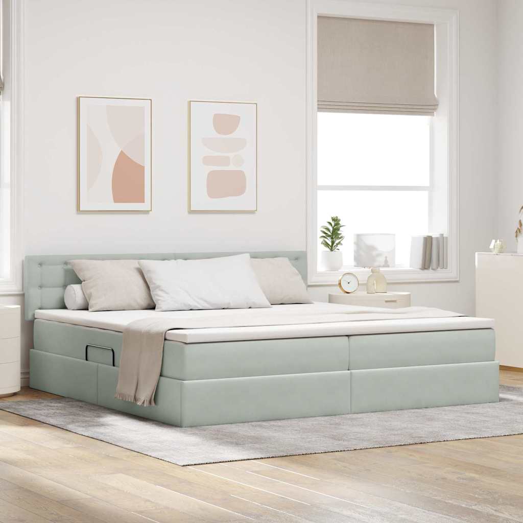 Opslag bed met matras Lichtgrijs 200 x 200 cm Fluweel