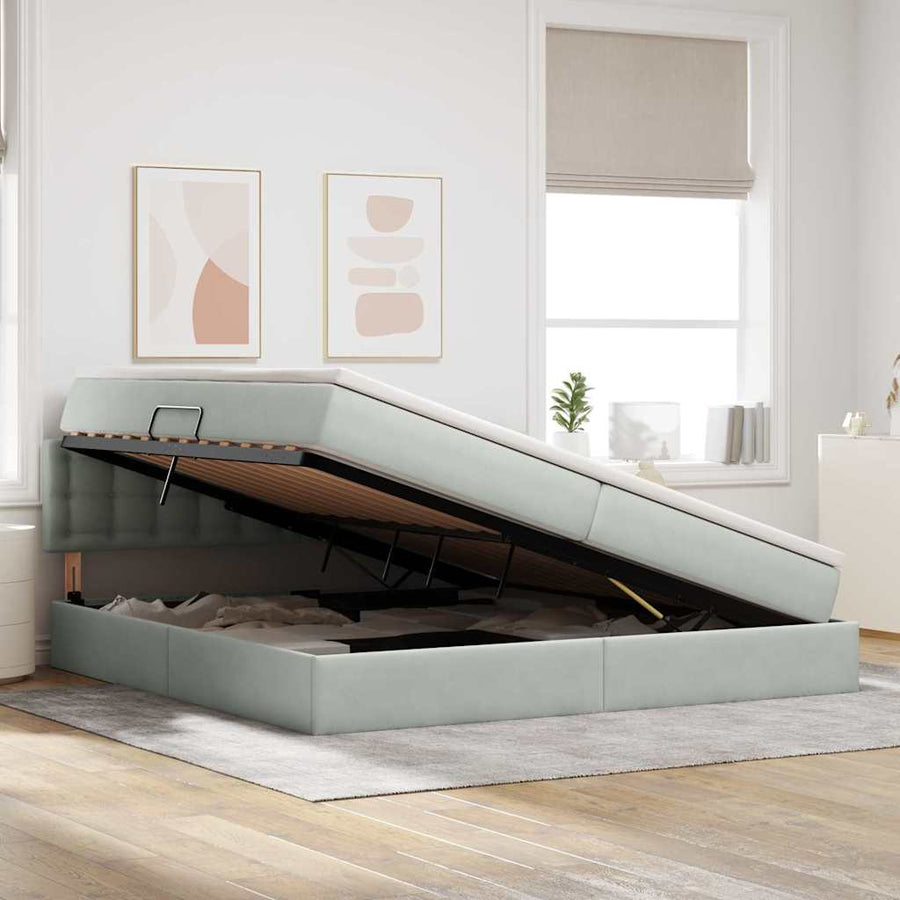 Opslag bed met matras Lichtgrijs 200 x 200 cm Fluweel