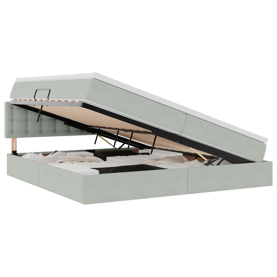 Opslag bed met matras Lichtgrijs 200 x 200 cm Fluweel