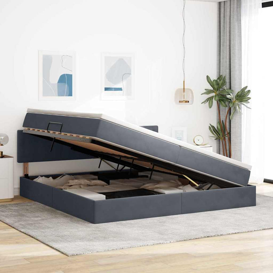 Opslag bed met matras Donkergrijs 200 x 200 cm Fluweel