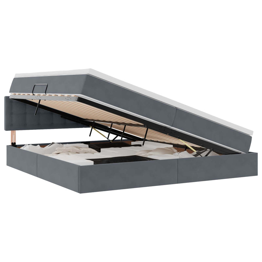 Opslag bed met matras Donkergrijs 200 x 200 cm Fluweel
