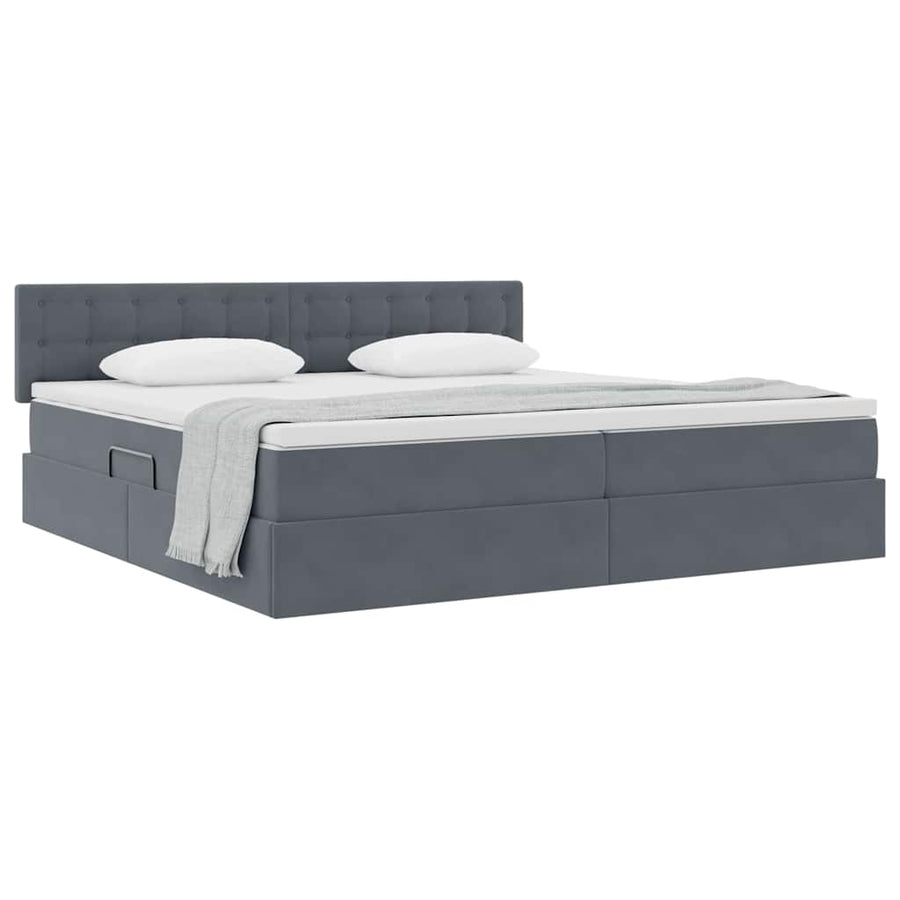 Opslag bed met matras Donkergrijs 200 x 200 cm Fluweel