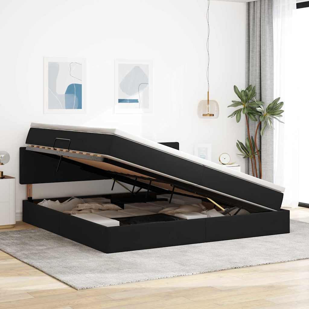 Opslag bed met matras met hoofdeinde Zwart 200 x 200 cm Fluweel