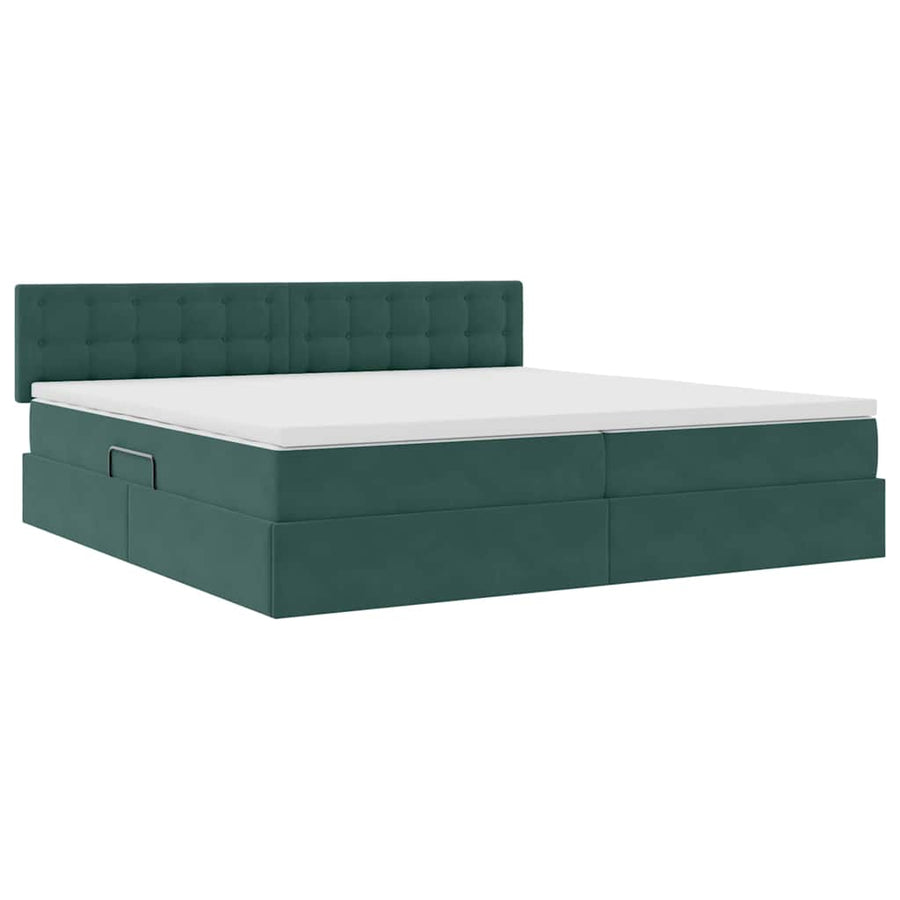 Opslag bed met matras Donkergroen 200 x 200 cm Fluweel
