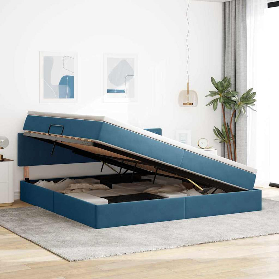 Opslag bed met matras Donkerblauw 200 x 200 cm Fluweel