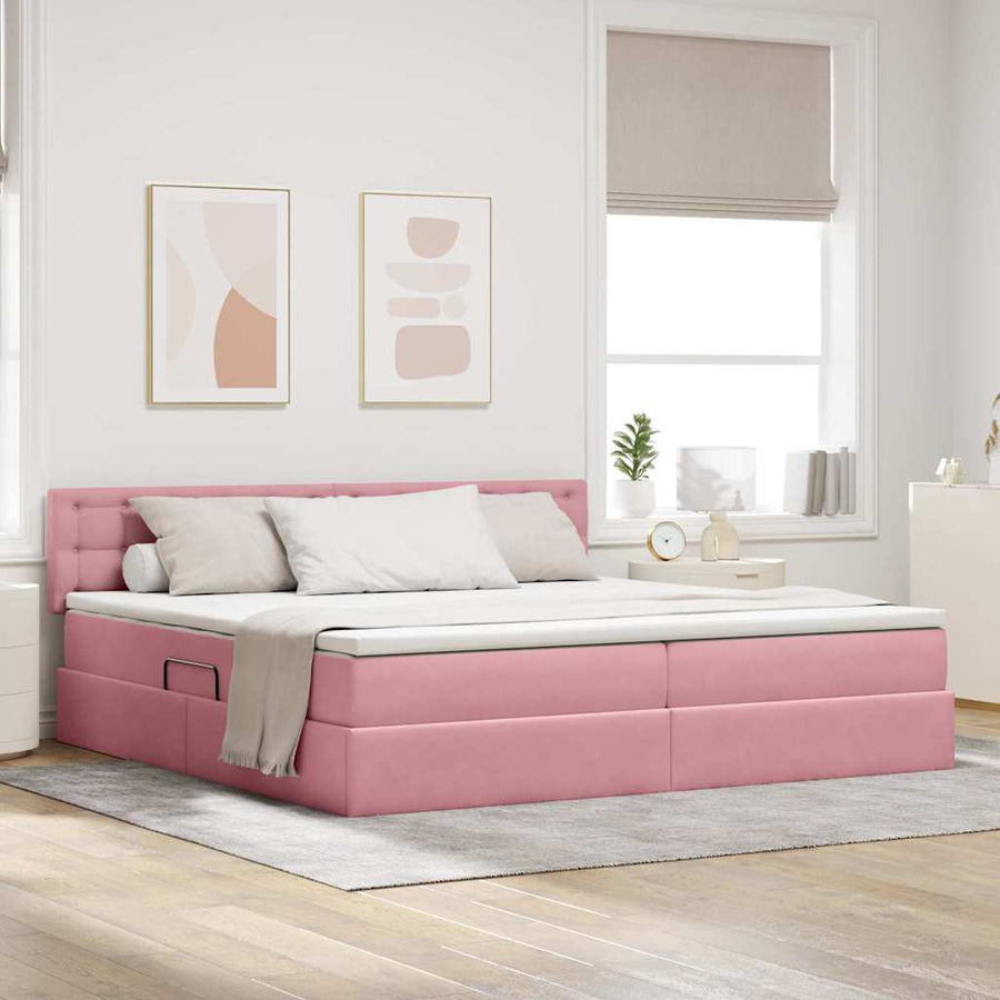 Opslag bed met matras met hoofdeinde Roze 200 x 200 cm Fluweel