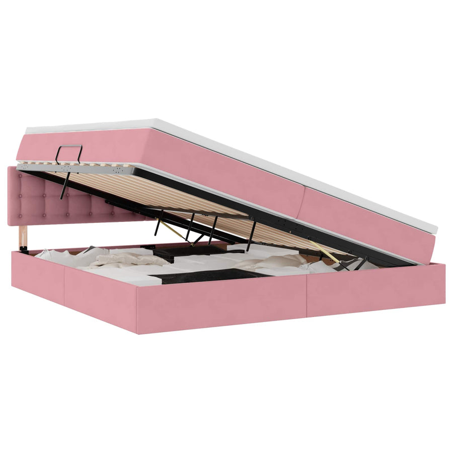 Opslag bed met matras met hoofdeinde Roze 200 x 200 cm Fluweel