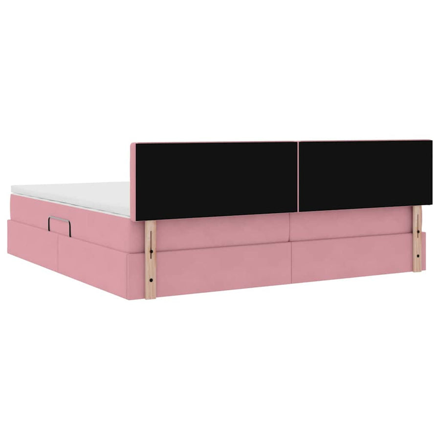 Opslag bed met matras met hoofdeinde Roze 200 x 200 cm Fluweel