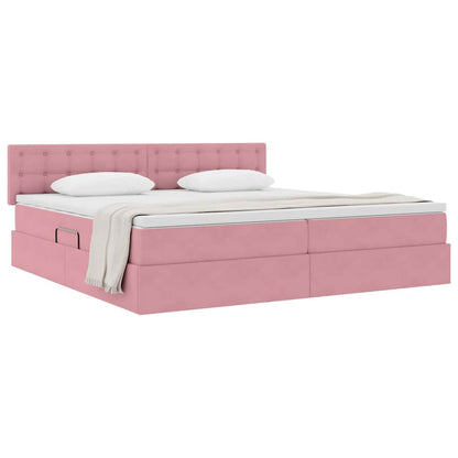 Opslag bed met matras met hoofdeinde Roze 200 x 200 cm Fluweel