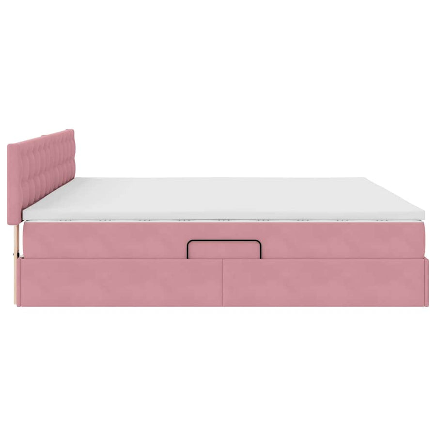 Opslag bed met matras met hoofdeinde Roze 200 x 200 cm Fluweel
