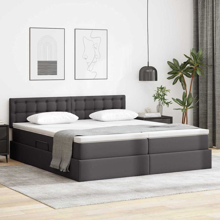 Opslag bed met matras met opslag Grijs 180 x 200 cm Nep Leer