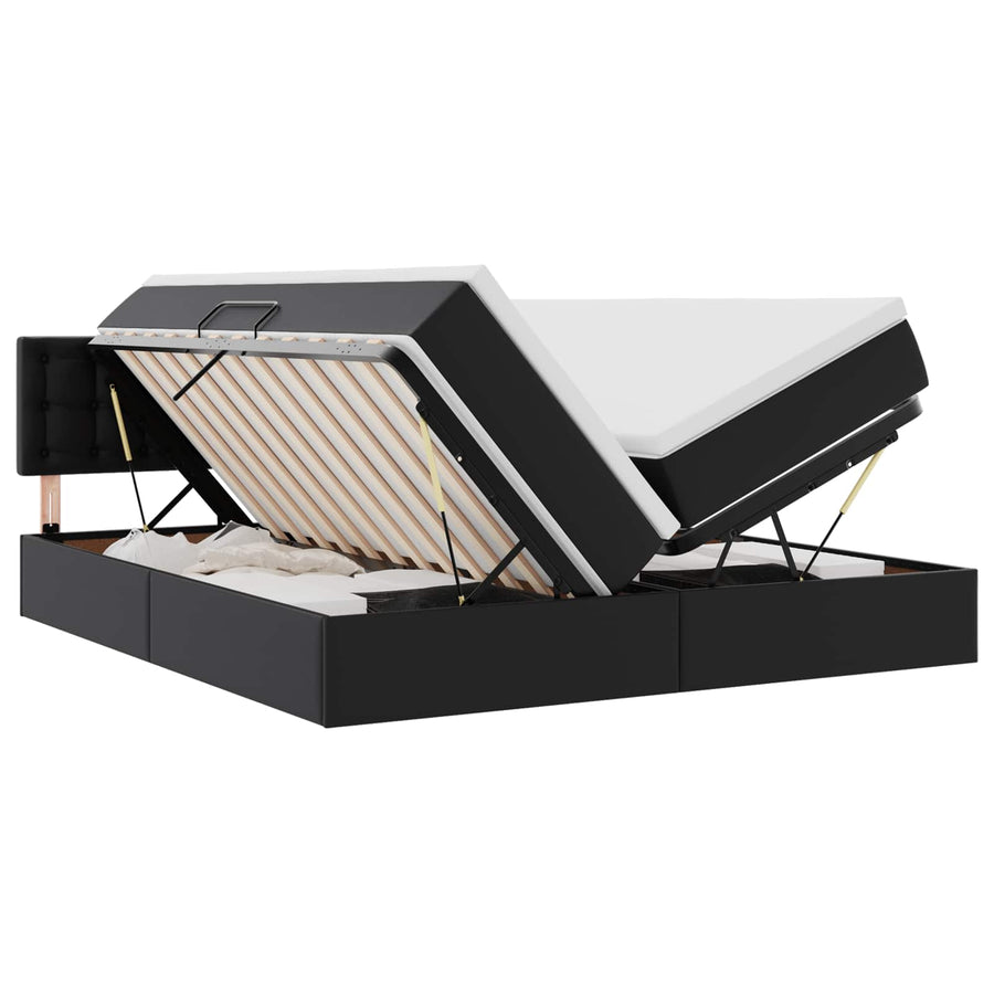 Opslag bed met matras met opslag Zwart 200 x 200 cm Nep Leer