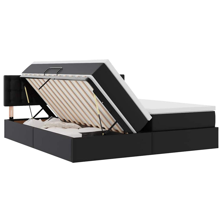 Opslag bed met matras met opslag Zwart 200 x 200 cm Nep Leer