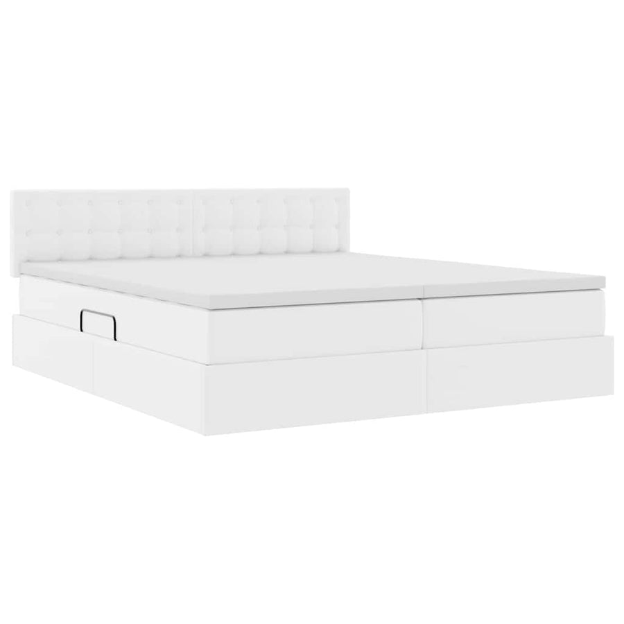 Opslag bed met matras met opslag Puur Wit 200 x 200 cm Nep Leer