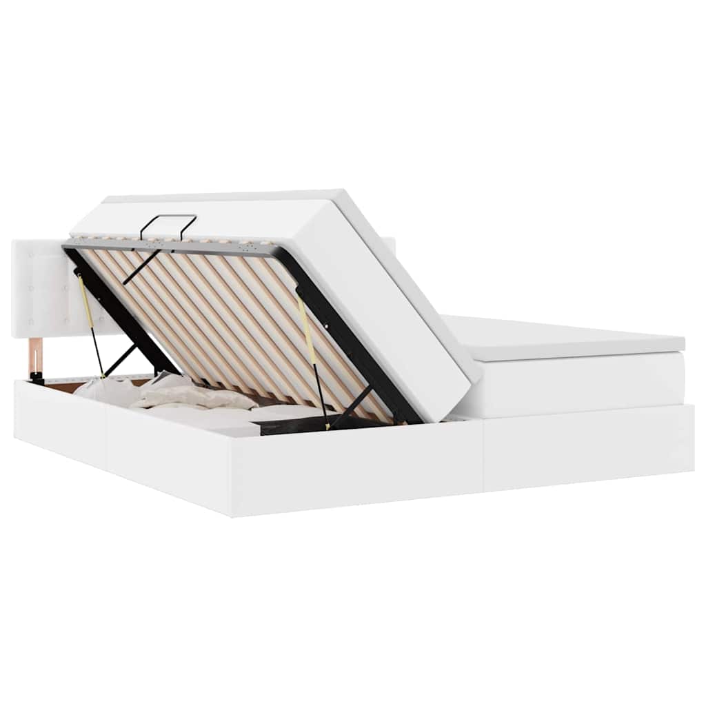 Opslag bed met matras met opslag Puur Wit 200 x 200 cm Nep Leer