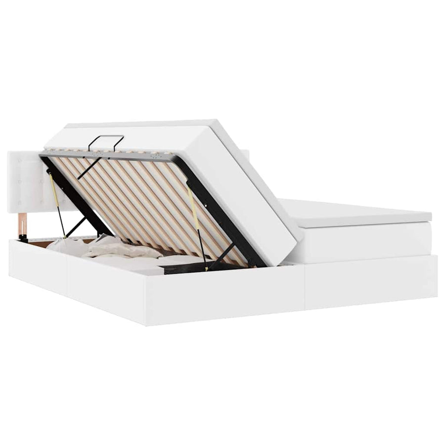 Opslag bed met matras met opslag Puur Wit 200 x 200 cm Nep Leer