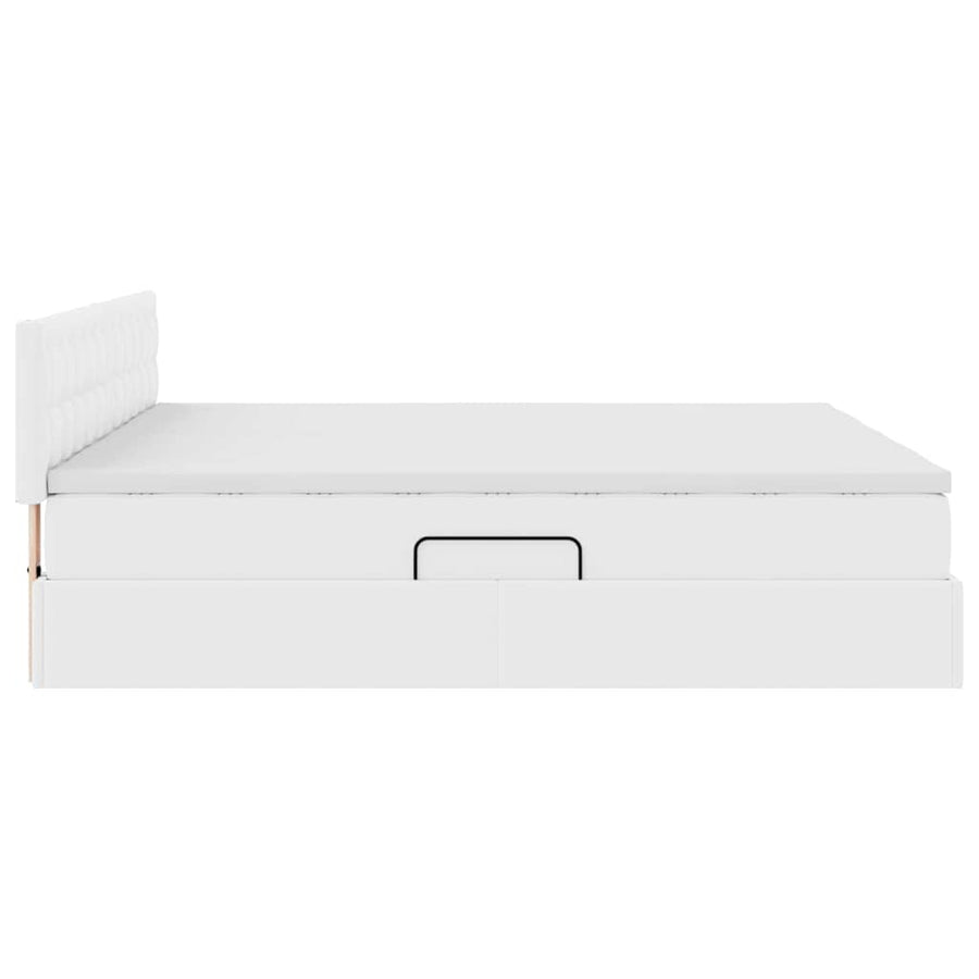 Opslag bed met matras met opslag Puur Wit 200 x 200 cm Nep Leer