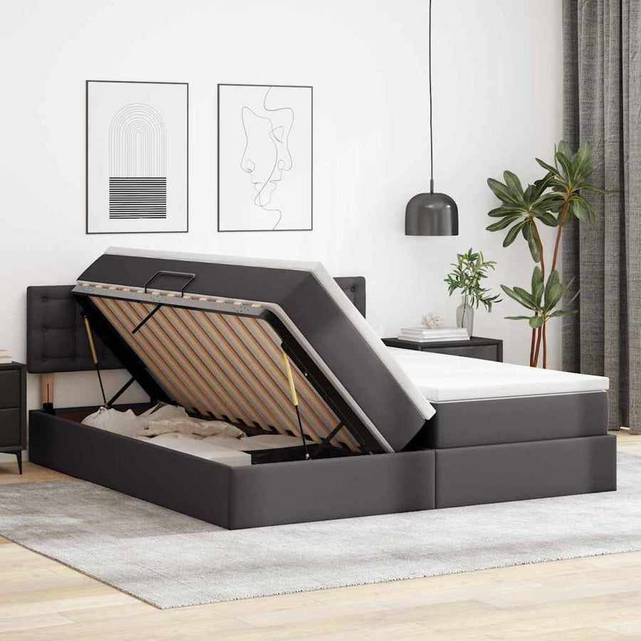 Opslag bed met matras met opslag Grijs 200 x 200 cm Nep Leer