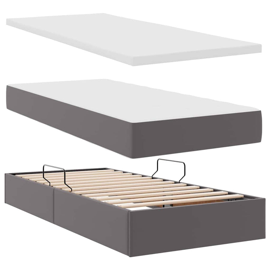 Opslag bed met matras met opslag Grijs 200 x 200 cm Nep Leer