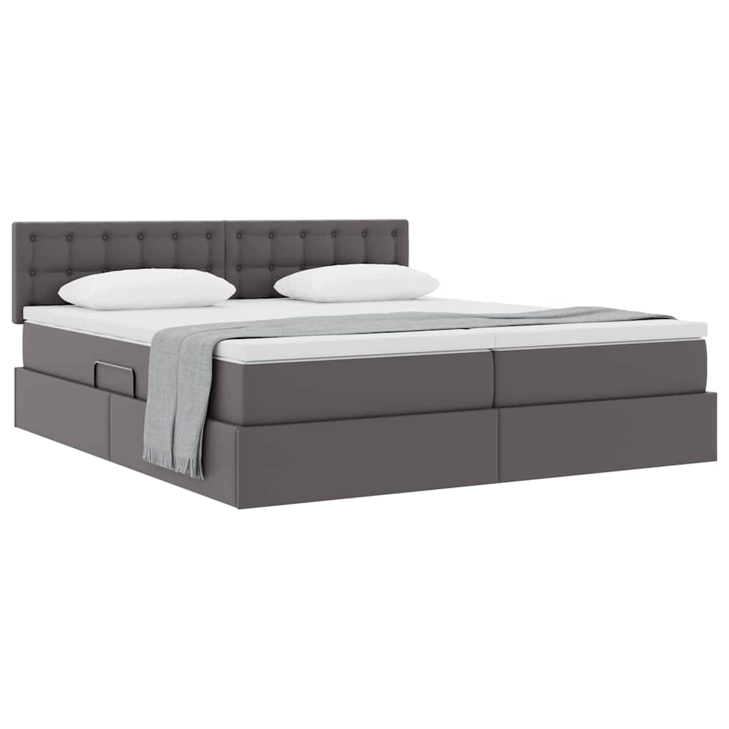 Opslag bed met matras met opslag Grijs 200 x 200 cm Nep Leer