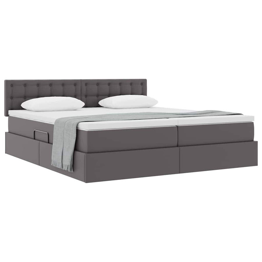 Opslag bed met matras met opslag Grijs 200 x 200 cm Nep Leer