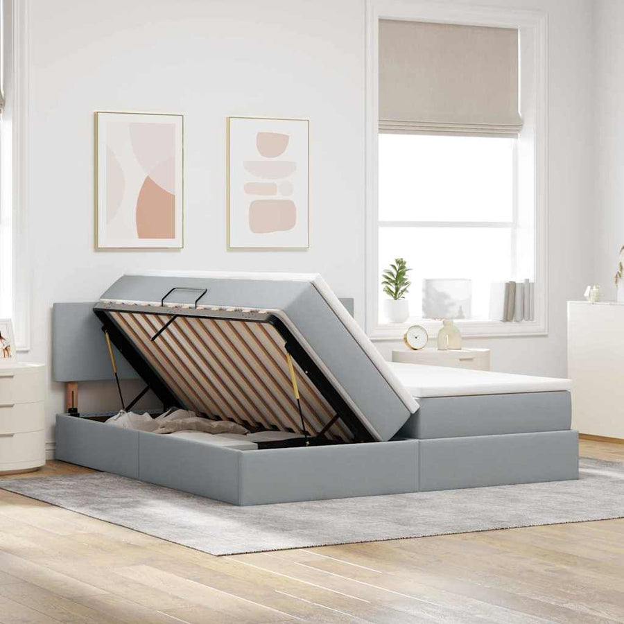 Opslag bed met matras Lichtgrijs 200 x 200 cm Nep Leer