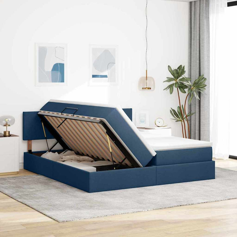 Opslag bed met matras met opslag Blauw 100 x 200 cm Nep Leer