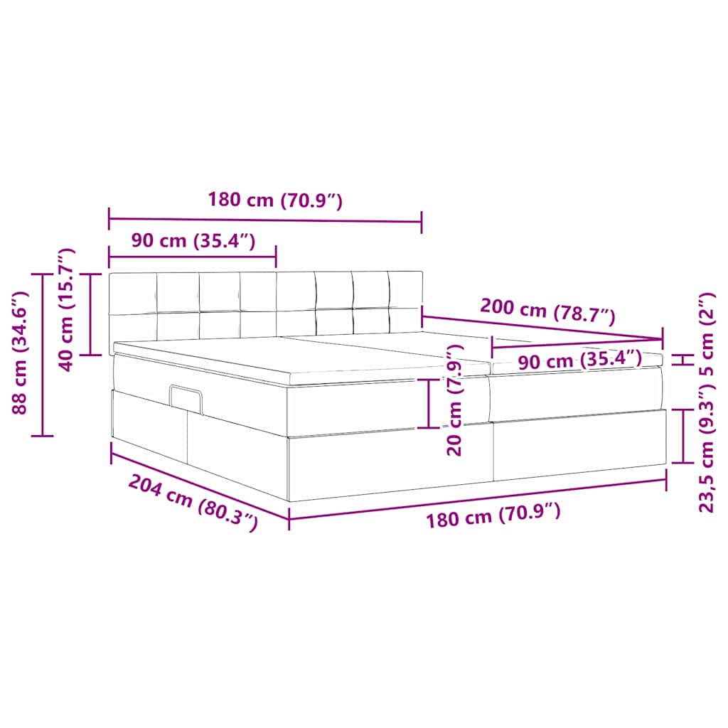 Opslag bed met matras Lichtgrijs 180 x 200 cm Nep Leer