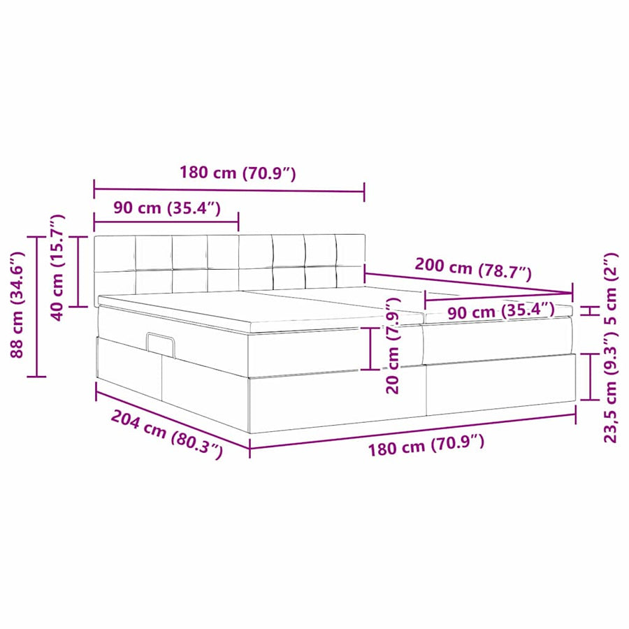 Opslag bed met matras Lichtgrijs 180 x 200 cm Nep Leer
