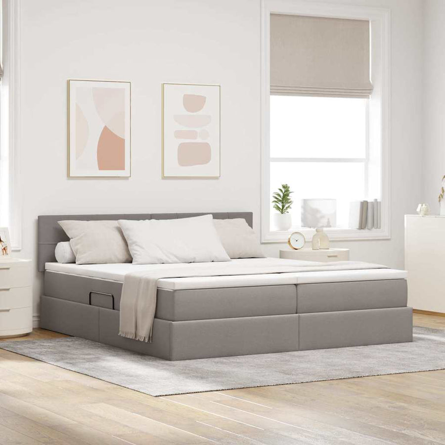Opslag bed met matras met opslag Taupe 180 x 200 cm Nep Leer