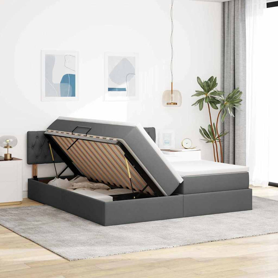 Opslag bed met matras Donkergrijs 180 x 200 cm Nep Leer