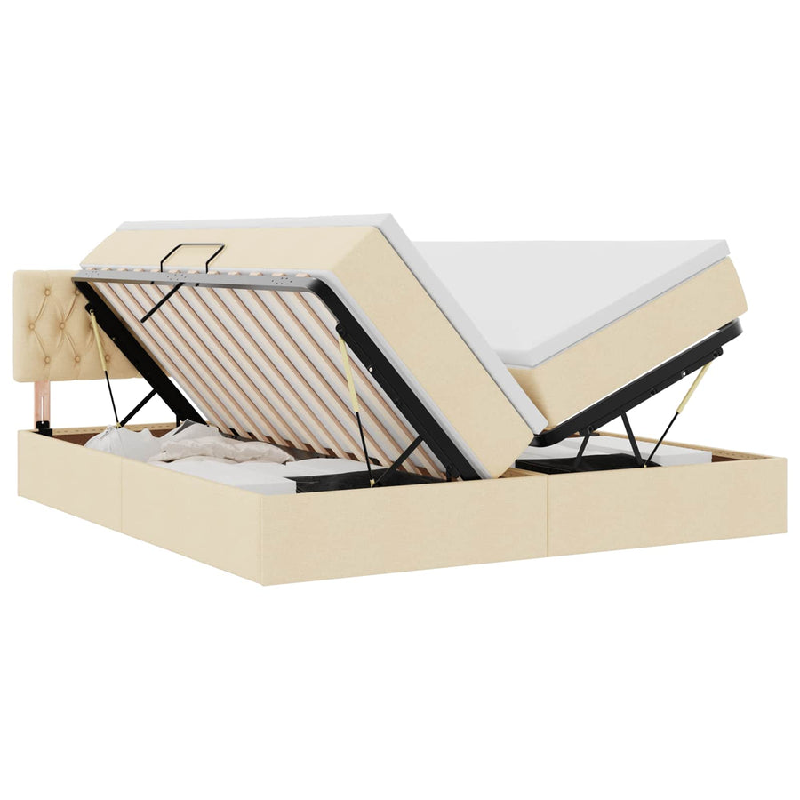 Opslag bed met matras met opslag Crème 180 x 200 cm Nep Leer