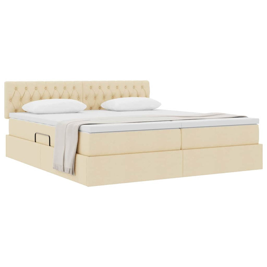 Opslag bed met matras met opslag Crème 180 x 200 cm Nep Leer